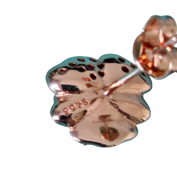 🎆18K Rose Gold Purple Flower with Rhinestones Earrings - Picture 3 of 7